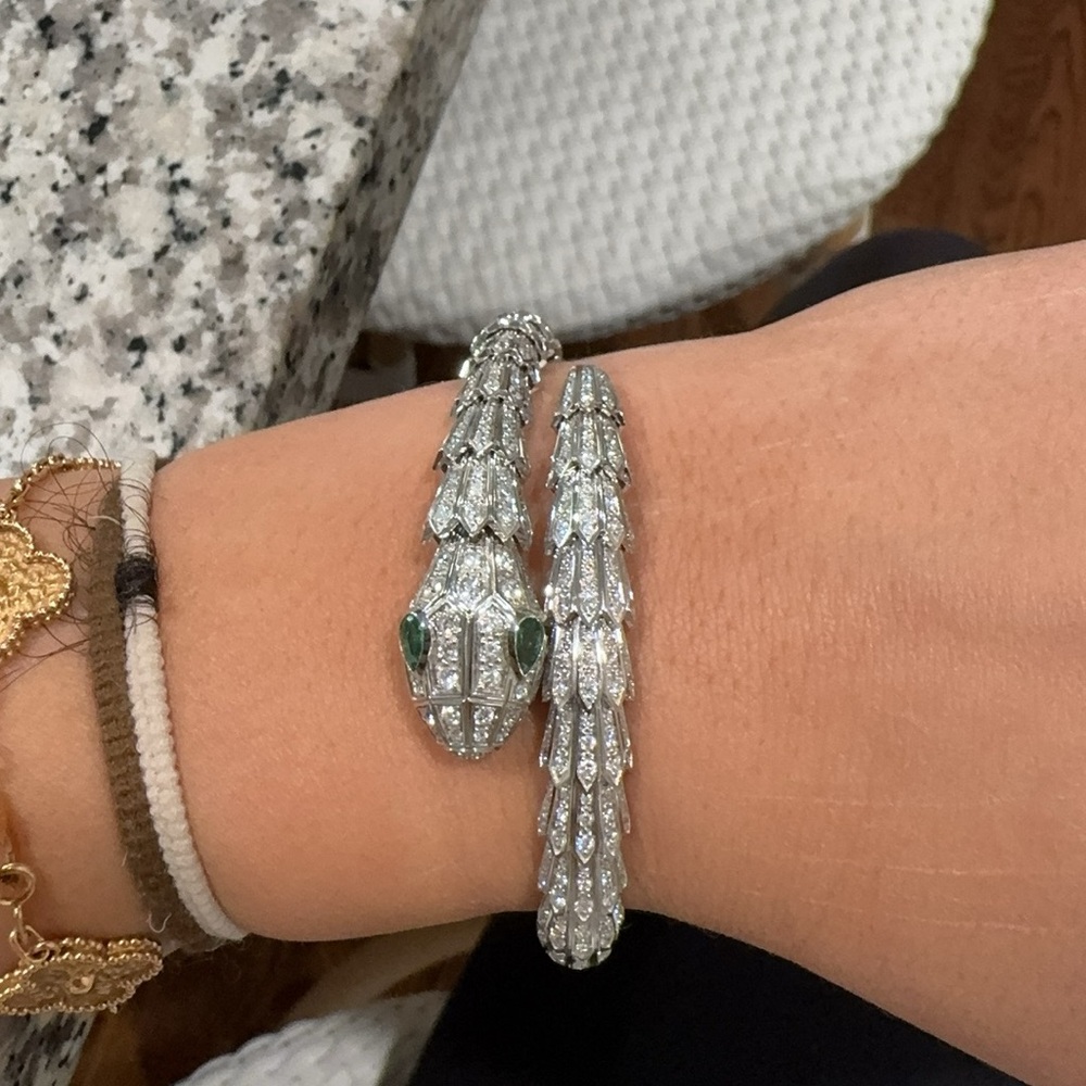 Bulgari Silver and Green Serpenti Bracelet